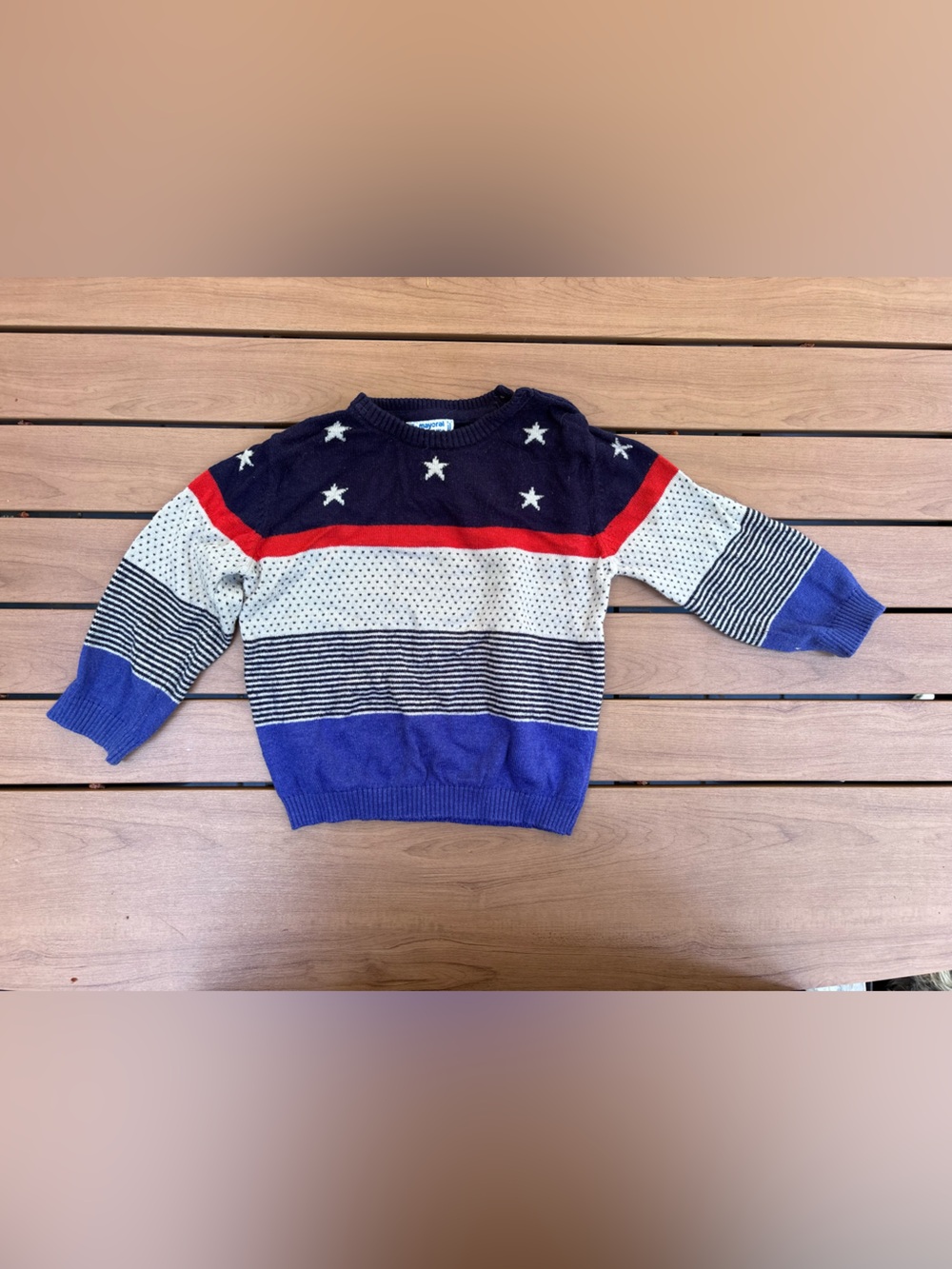 Mayoral navy blue sweater with red stripe and cream star